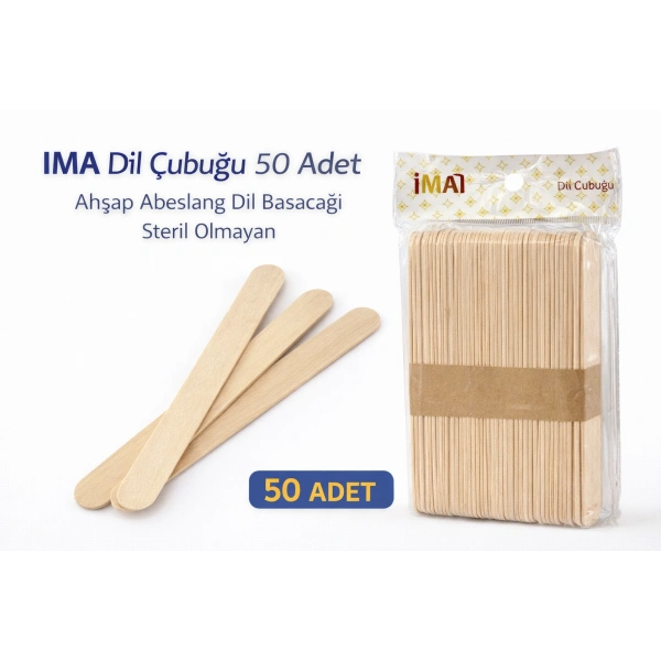 İMA Dil Çubuğu 50 Adet Ahşap Abeslang Steril Olmayan Tahta Dil Basacağı 1 Paket