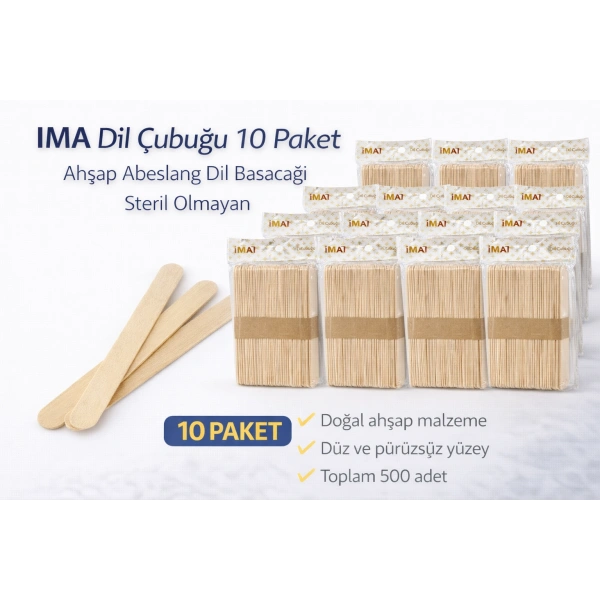 İMA Dil Çubuğu 50 Adet Ahşap Abeslang Steril Olmayan Tahta Dil Basacağı 10 Paket