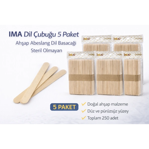 İMA Dil Çubuğu 50 Adet Ahşap Abeslang Steril Olmayan Tahta Dil Basacağı 5 Paket