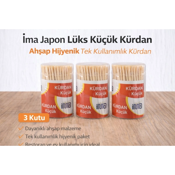 İma Japon Lüks Küçük Kürdan Ahşap Hijyenik Tek Kullanımlık Kürdan 3 Adet