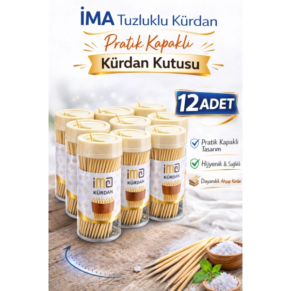 İMA Tuzluklu Kürdan 12 Adet | Pratik Kapaklı Kürdan Kutusu