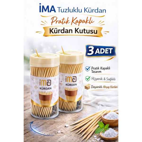 İMA Tuzluklu Kürdan 3 Adet | Pratik Kapaklı Kürdan Kutusu