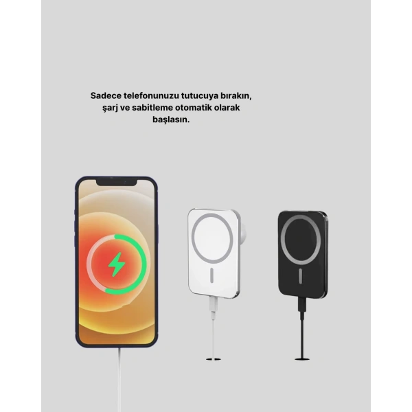 iPhone Serileri ile Uyumlu MagSafe Manyetik Araç Telefon Tutucu ve Şarj Cihazı