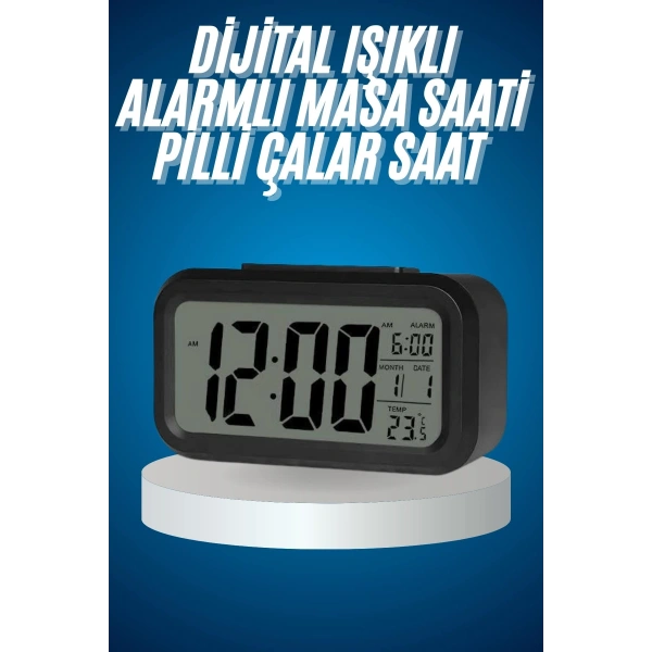 Işıklı Dereceli Masa Ofis Saati Alarmlı Termometre Takvim Çalar Saat