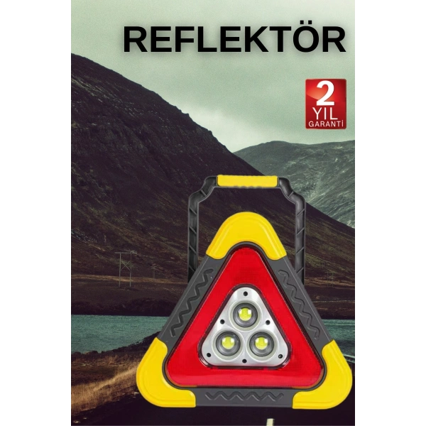 Işıklı Üçgen Reflektör Led Projektör Acil Durum Feneri Flaşör 500 Lümen