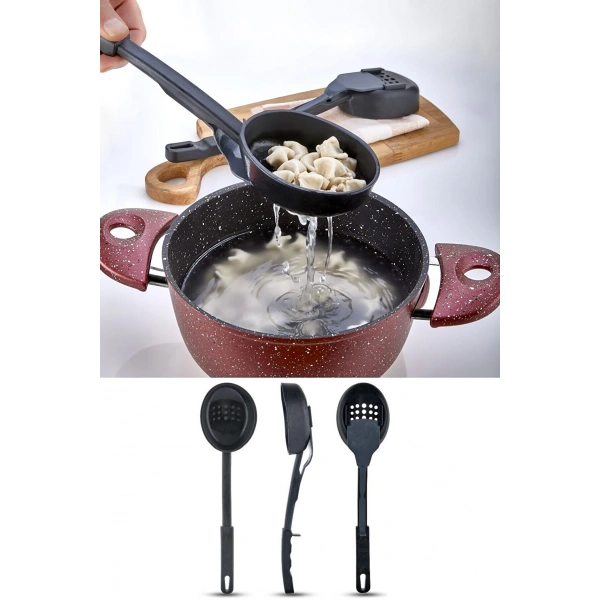 Isıya Dayanıklı 3 in 1 Servis Kepçesi - Kepçe Kevgir Kaşık 3'ü Bir Arada Servis Seti