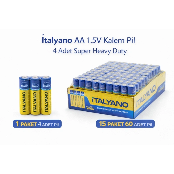 İtalyano AA 1.5V Kalem Pil 4 Adet Super Heavy Duty