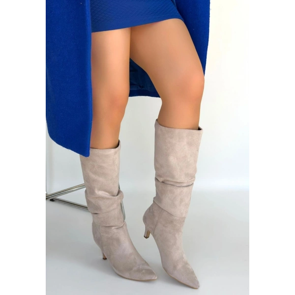 İwon Bej Süet Körüklü Çizme