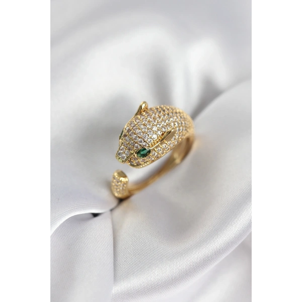 Jaguar Model Gold Renk Zirkon Taşlı Kadın Yüzük