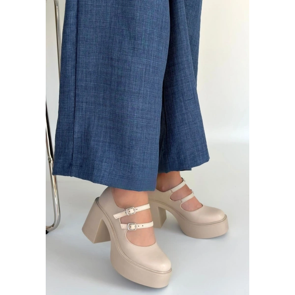 Jarlo Bej Cilt Dolgu Topuk Ayakkabı
