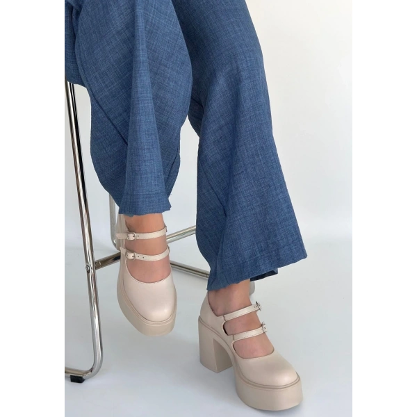 Jarlo Bej Cilt Dolgu Topuk Ayakkabı