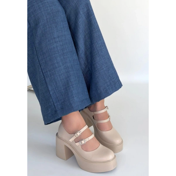 Jarlo Bej Cilt Dolgu Topuk Ayakkabı