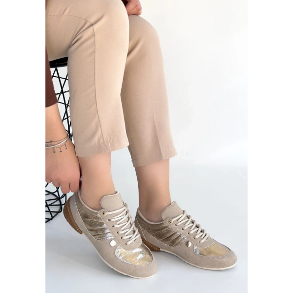 Jawen Bej Nubuk Gold Detaylı Spor Ayakkabı