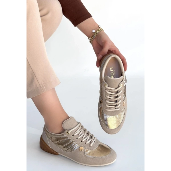 Jawen Bej Nubuk Gold Detaylı Spor Ayakkabı