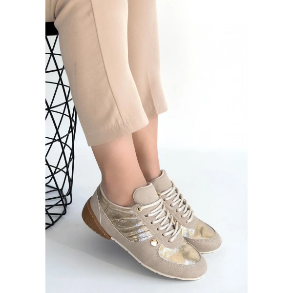 Jawen Bej Nubuk Gold Detaylı Spor Ayakkabı