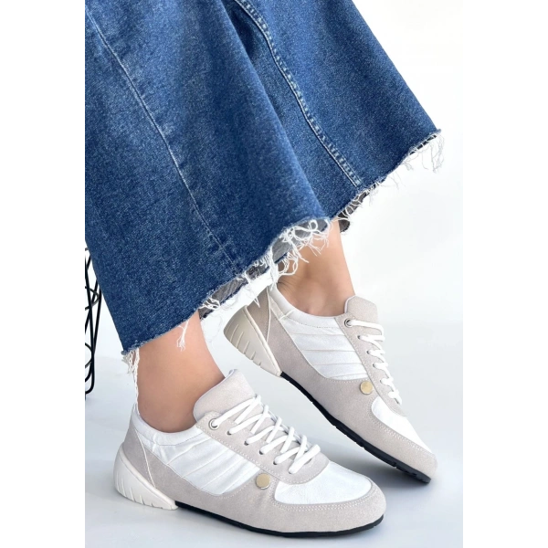 Jawen Gri Nubuk Beyaz Detaylı Spor Ayakkabı