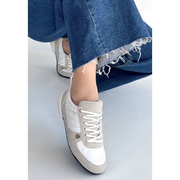 Jawen Gri Nubuk Beyaz Detaylı Spor Ayakkabı