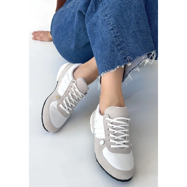 Jawen Gri Nubuk Beyaz Detaylı Spor Ayakkabı