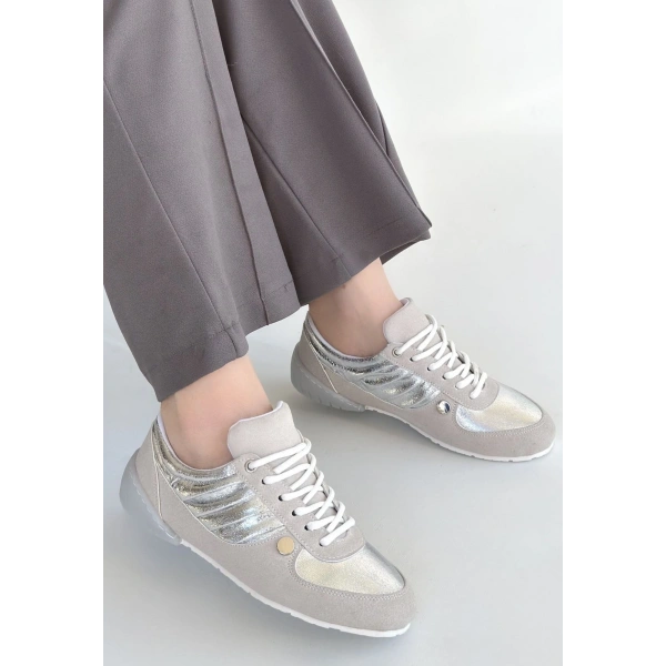 Jawen Gri Nubuk Gümüş Detaylı Spor Ayakkabı