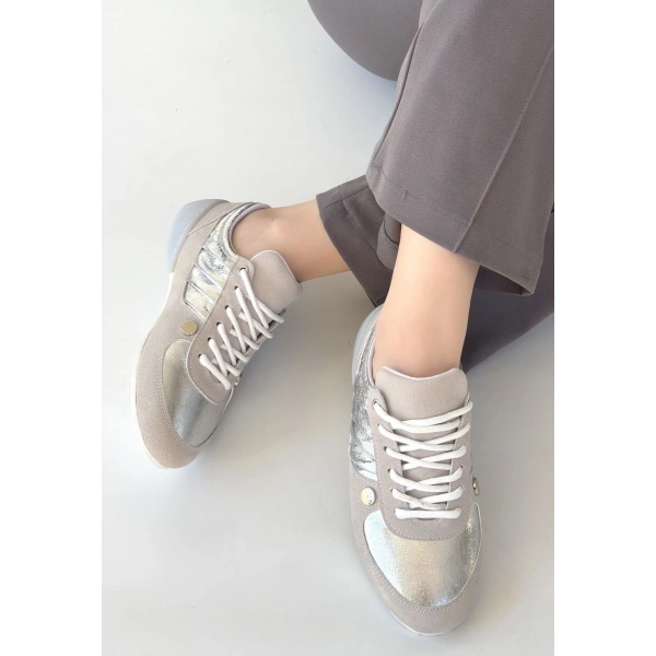 Jawen Gri Nubuk Gümüş Detaylı Spor Ayakkabı