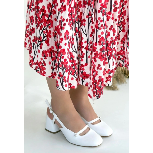 Jecci Beyaz Cilt Topuklu Ayakkabı