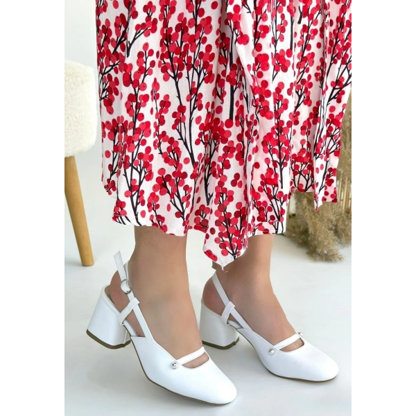 Jecci Beyaz Cilt Topuklu Ayakkabı