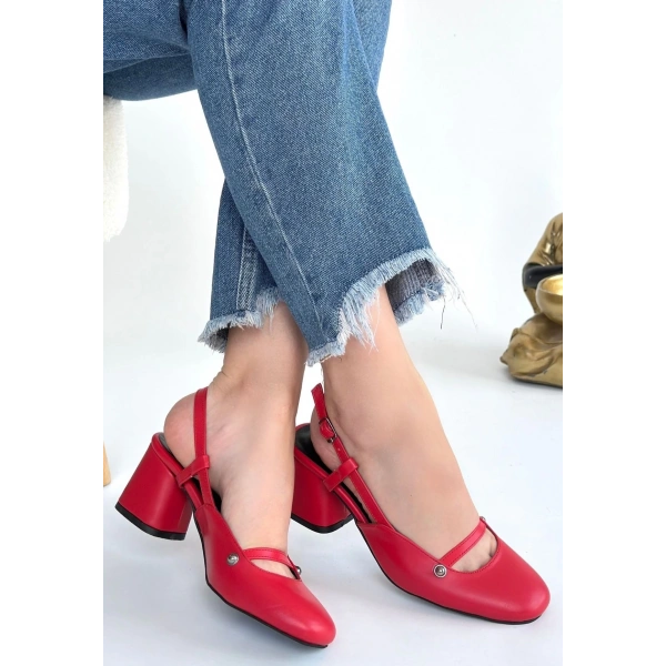 Jecci Kırmızı Cilt Topuklu Ayakkabı