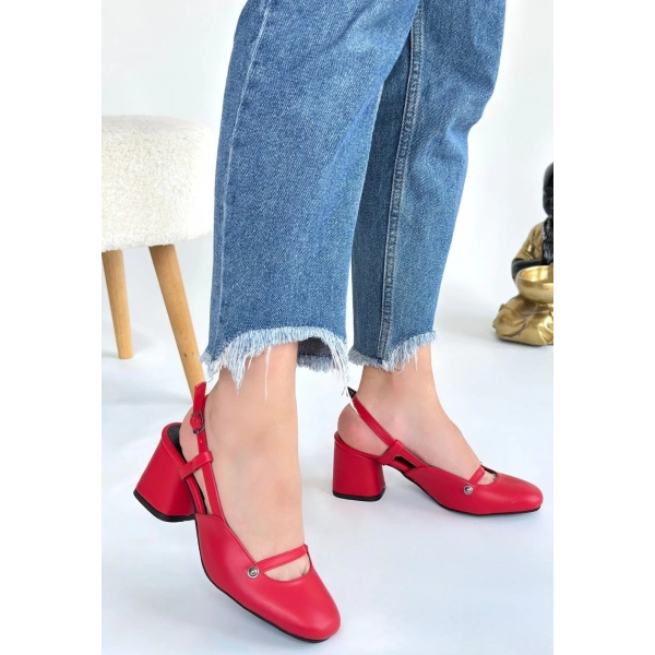 Jecci Kırmızı Cilt Topuklu Ayakkabı