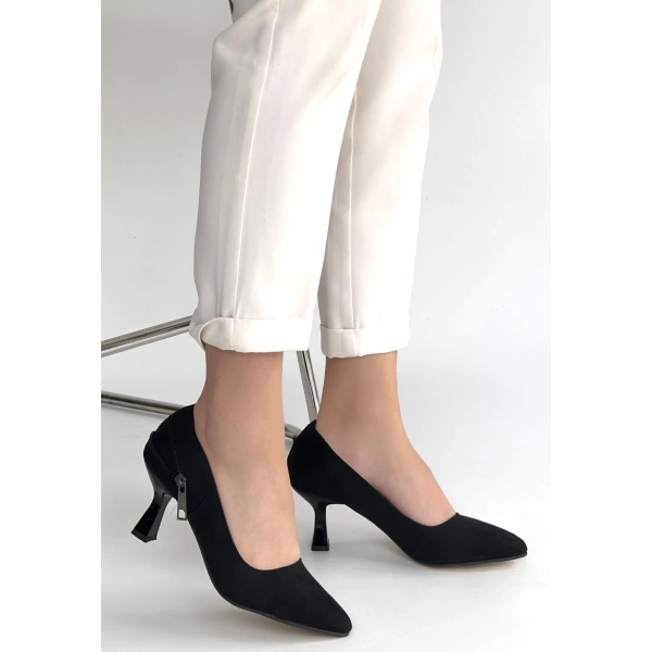 Jedi Siyah Süet Topuklu Ayakkabı