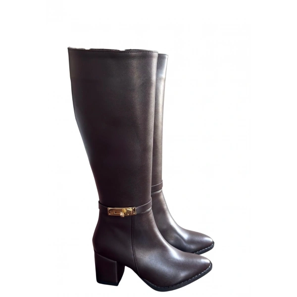 Jeoli Kahverengi Cilt Topuklu Çizme