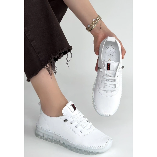 Jiten Beyaz Deri Bağcıklı Spor Ayakkabı