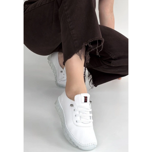 Jiten Beyaz Deri Bağcıklı Spor Ayakkabı