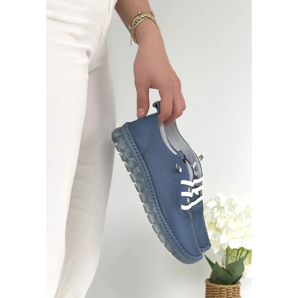 Jiten Mavi Deri Bağcıklı Spor Ayakkabı