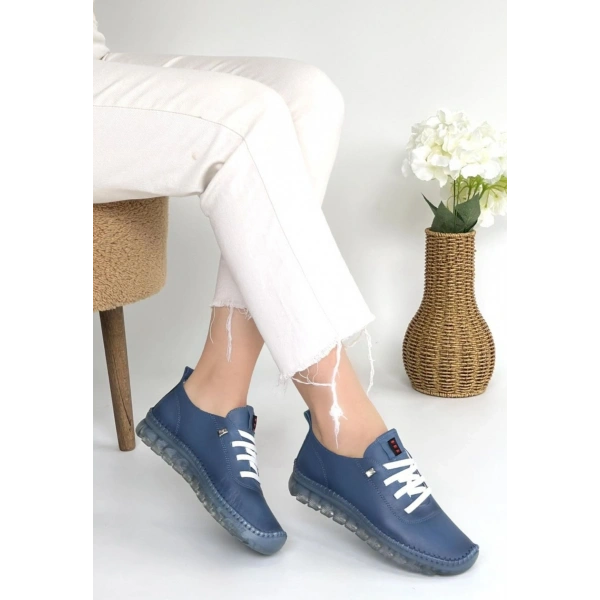 Jiten Mavi Deri Bağcıklı Spor Ayakkabı