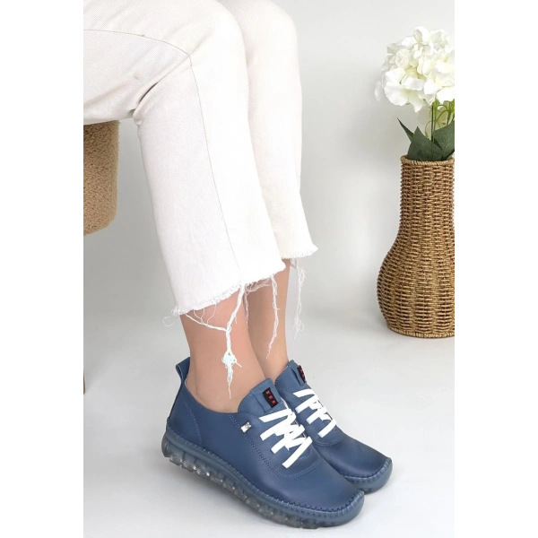 Jiten Mavi Deri Bağcıklı Spor Ayakkabı