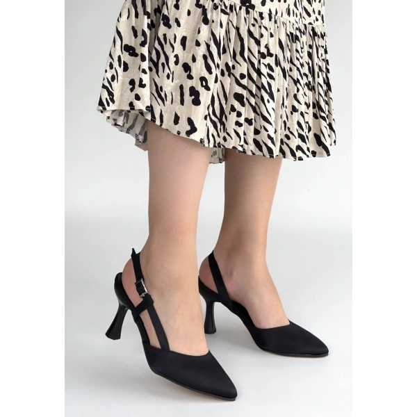 Joga Siyah Cilt Simli Topuklu Ayakkabı
