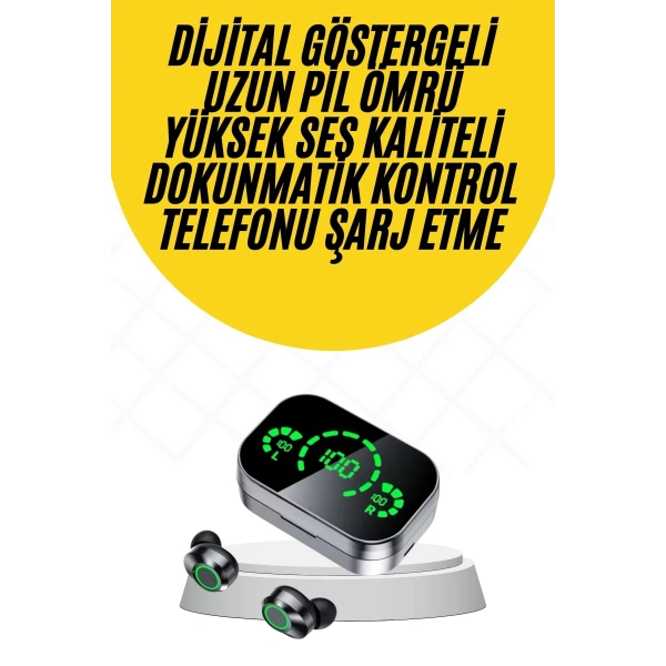 Kablosuz Bluetooth Kulaklık Çift Telefon Destekli Powerbankli Dijital Göstergeli