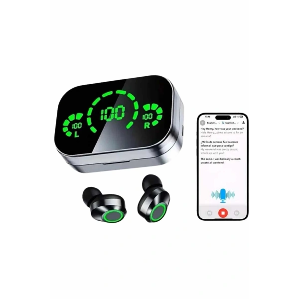Kablosuz Bluetooth Kulaklık Çift Telefon Destekli Powerbankli Dijital Göstergeli