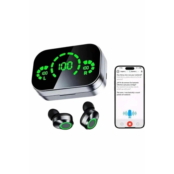 Kablosuz Bluetooth Kulaklık Çift Telefon Destekli Powerbankli Dijital Göstergeli