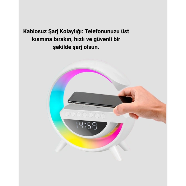 Kablosuz Şarjlı LED Masa Lambası Çalar Saat ve Beyaz Gürültü Özellikli