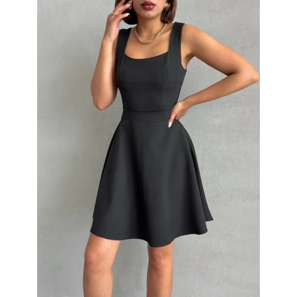 Kadın kare yaka kısa elbise s251188