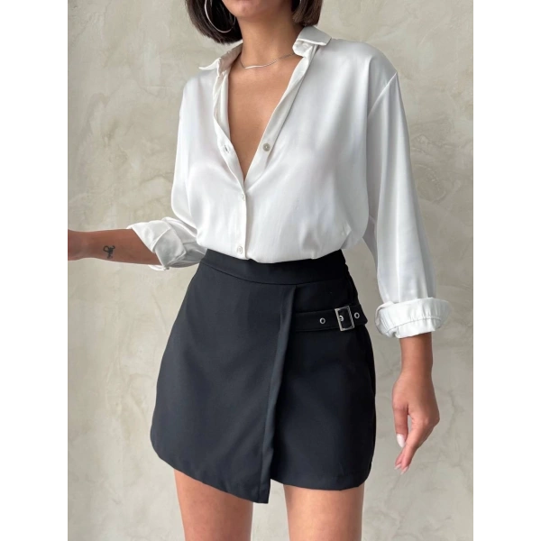 Kadın tokalı şort etek siyah s25449