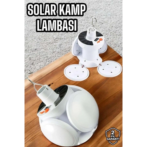 Kamp Lambası Işıldak Beyaz Işık Güneş Enerjili Solar Aydınlatma 5 Kanatlı Katlanabilir