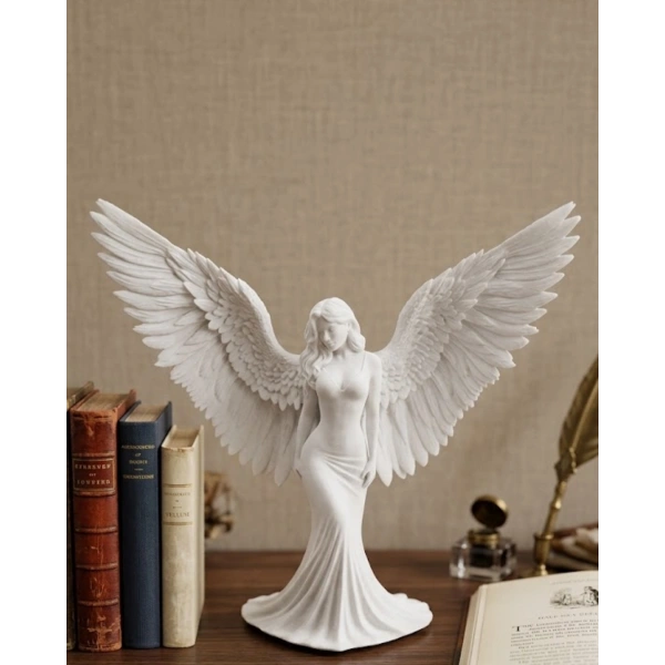 Kanatlı Melek Figürü 3D Baskı Dekoratif Heykel Biblo Ev Ofis Aksesuarı