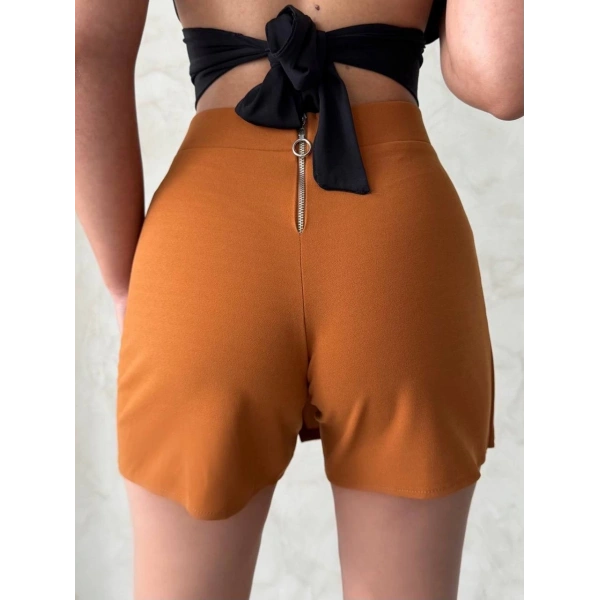 Kapaklı şort etek camel s208