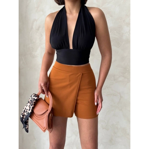 Kapaklı şort etek camel s208