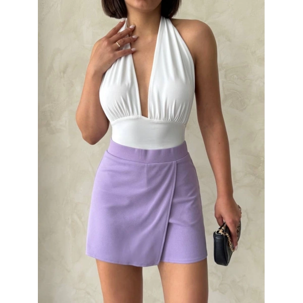 Kapaklı şort etek lila s208