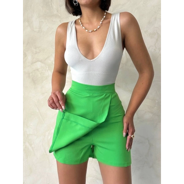 Kapaklı şort etek yeşil s24901