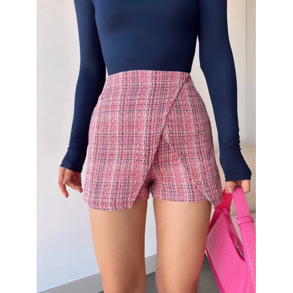 Kapaklı tüvit şort etek kırmızı