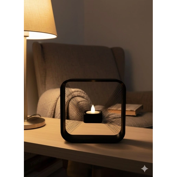 Kare Askılı Mumluk Duvara Asılan Şık Dekoratif Mumluk 16×16 cm